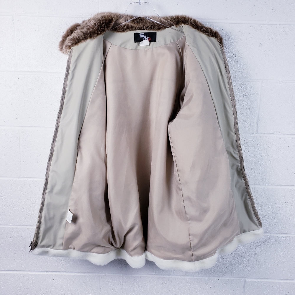 SM2 Faux Fur Penny‎ Lane Style Coat White Brown Nordic Print Women's Size Large - Picture 3 of 10